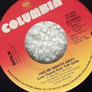 3/$25 vintage 80s Berlin Top Gun love theme single 45 record
